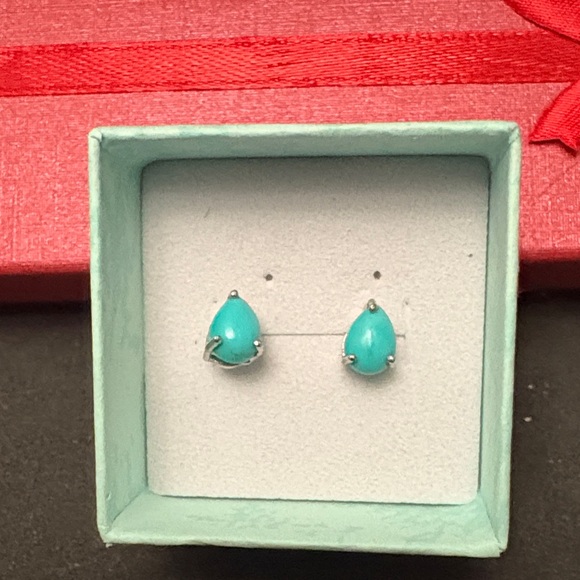 925 Silver Rhodium Plated Turquoise Sleeping Beauty  Teardrop Earrings - Picture 5 of 9